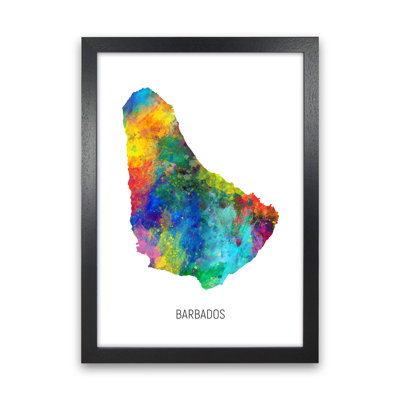 Barbados Watercolour Map by Michael Tompsett - Print