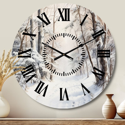 Winter Forest Snow Charm Landscape - Snow Black Face Wall Clock