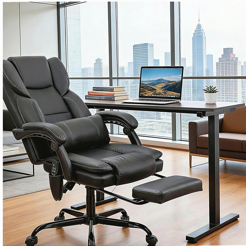 Fauteuil de bureau en similicuir avec massage, fauteuil de bureau, fauteuil inclinable, Noir