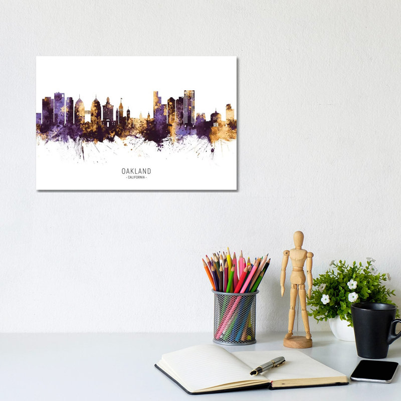 Oakland California Skyline Purple Gold by Michael Tompsett - Wrapped Canvas Print, 20.32 cm H x 30.48 cm W