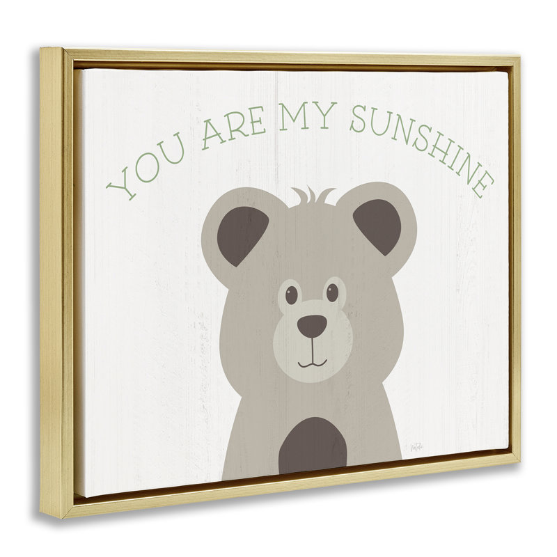 «My Sunshine Sourire Bear», art mural encadré par Natalie Carpentieri, Cadre flottant métallique doré, H 17 po x l 21 po