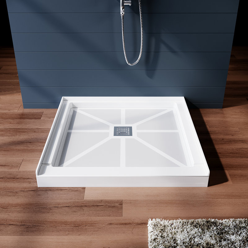 Élégant bac de douche en acrylique l 36 po x P 36 po avec ensemble de drain de douche inclus, base de douche carrée blanche