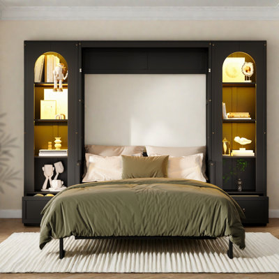 Thistle Queen Size Elegant French Style Murphy Bed With Storage And LED Lighting