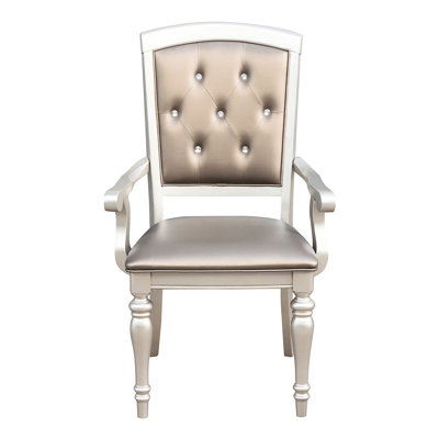 Fauteuils modernes de 2 avec capitonnage à boutons en cristal, revêtement en similicuir argenté pour chaise de salle à manger 2, revêtement, détails capitonnés