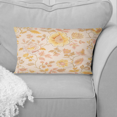 Yellow Orange Boho Pastel Paradise Flowers I - Boho Pillow