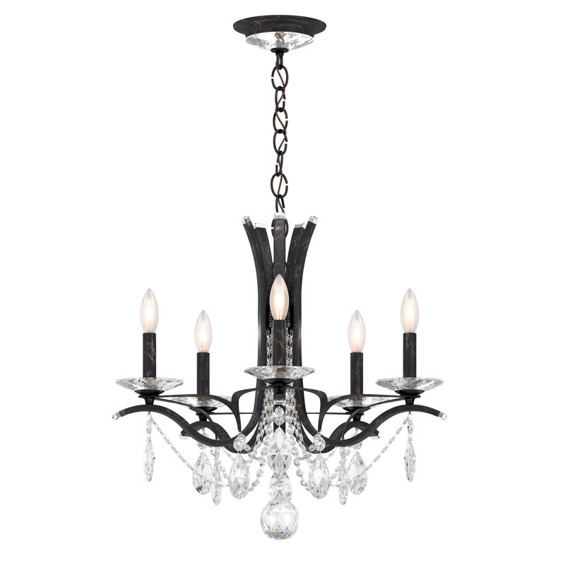 Vesca 5 Light 23in x 20in Chandelier in Ferro Black with Clear Heritage Handcut Crystals, Chinese (K9), Heirloom Bronze