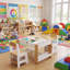 Ensemble de table d'activités multifonctionnel pour enfants 3 pièces et 2 chaises, 7 compartiments de rangement, compatible avec blocs de construction, mobilier de jeu moderne blanc