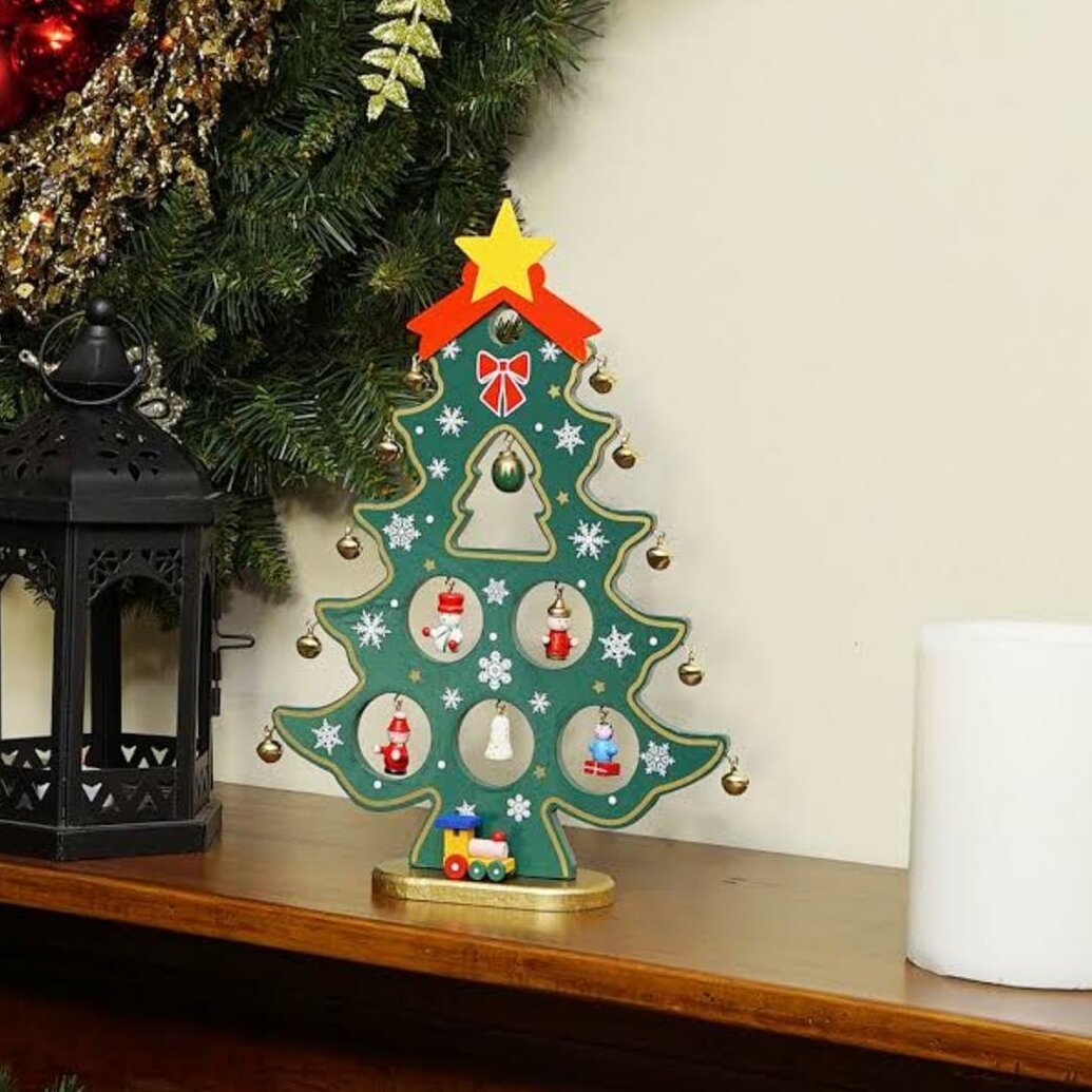 Northlight 11.25 Red and Green Christmas Tree Cut-Out with Miniature  Ornaments Tabletop Decoration
