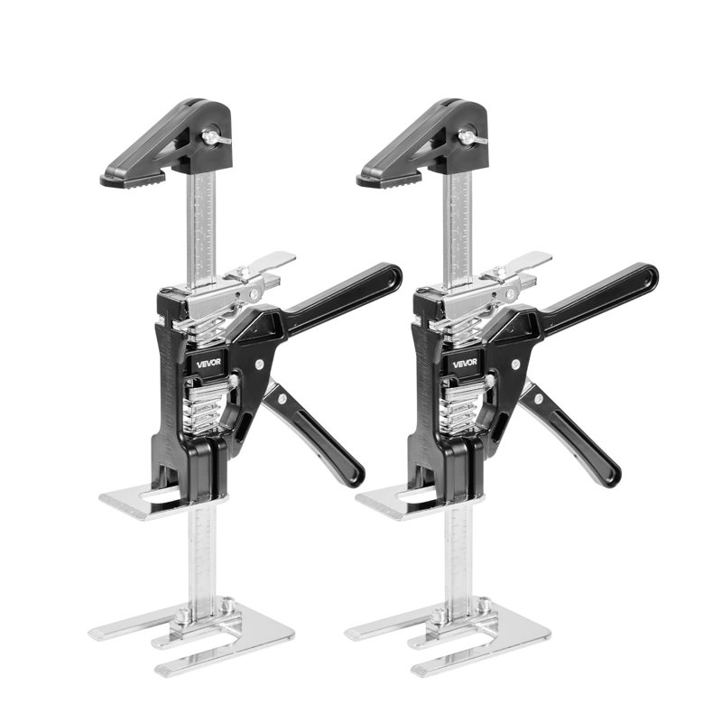 Labor Saving Arm Jack, 200 kg Bearing Capacity, Lifting up to 165 mm, Metal Hand Lifting Jack Tool with Magnetic Level, 2 Adjustment Modes, for Door, Window, Furniture, Woodworking, Black