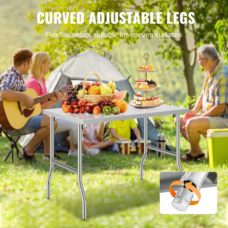 SUS201 Stainless Steel Folding Prep Table 48 x 30 Inch 1 Piece Silver Space-Saving