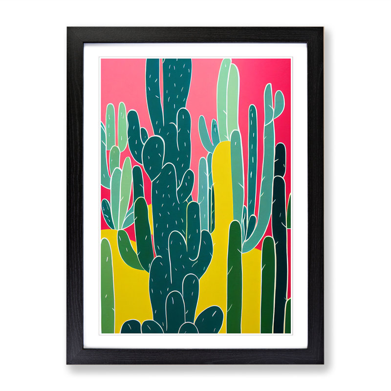 FRM-V0523-348X Cactus Cacti Pop Vol.3 - Single Picture Frame Print, Black Framed, 64cm H x 46cm W x 2cm D