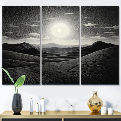 Désert majestueux pointillisme monochrome sur toile, 3 pièces