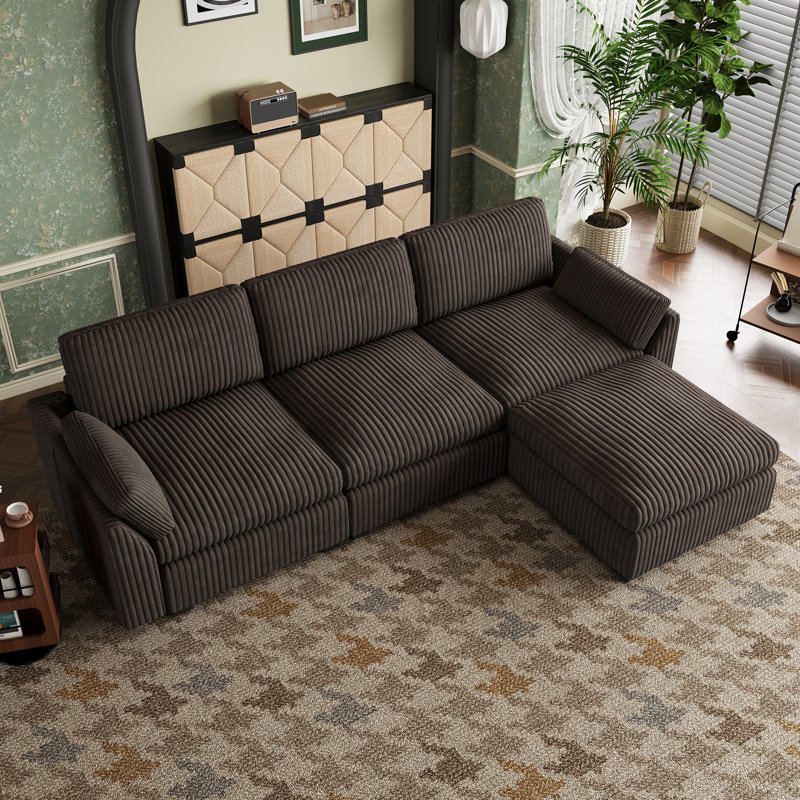 Canapé modulaire en L avec repose-pieds, Brown Plush Corduroy