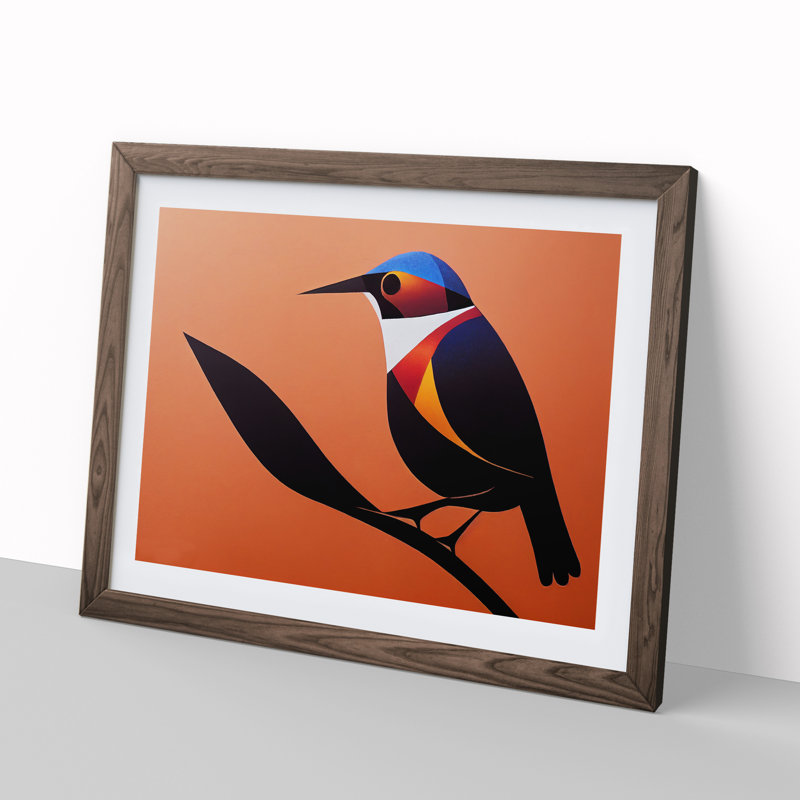 Angelical Bird Abstract - Framed Print, 46cm H x 64cm W x 2cm D, Walnut