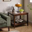 Table de bout en bois massif, table d'appoint à 2 niveaux avec tablette de rangement, table de chevet en bois, petite table basse de salon