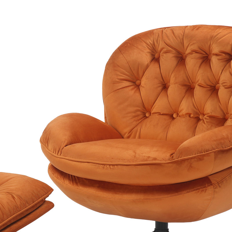 Azura Swivel Accent Chair with Footstool, Orange