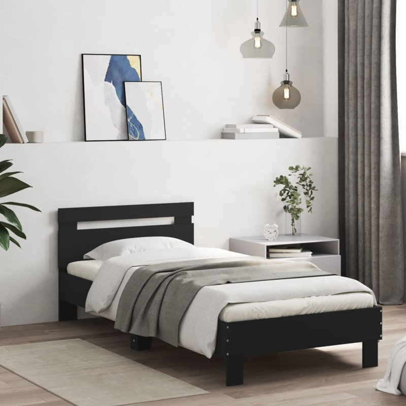 17 Stories Bed Frame With Headboard And LED Small Double, Black, Small Single (2'6)