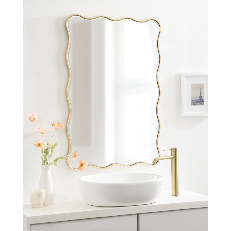 Miroir de salle de bain rectangulaire festonné, Doré, 36 po x 24 po