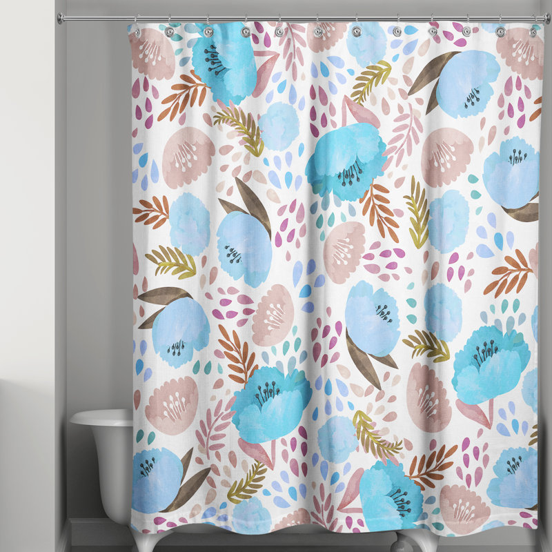 Rideau de douche simple floral Desdemona, Bleu sarcelle / mauve