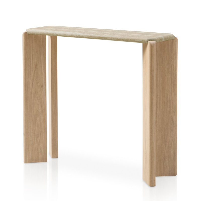 Elodie 39"W Travertine-Look Top Console Table, Beige and Natural