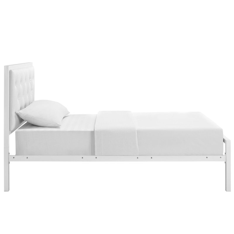 Mia Vinyl Platform Bed Frame, Twin, White