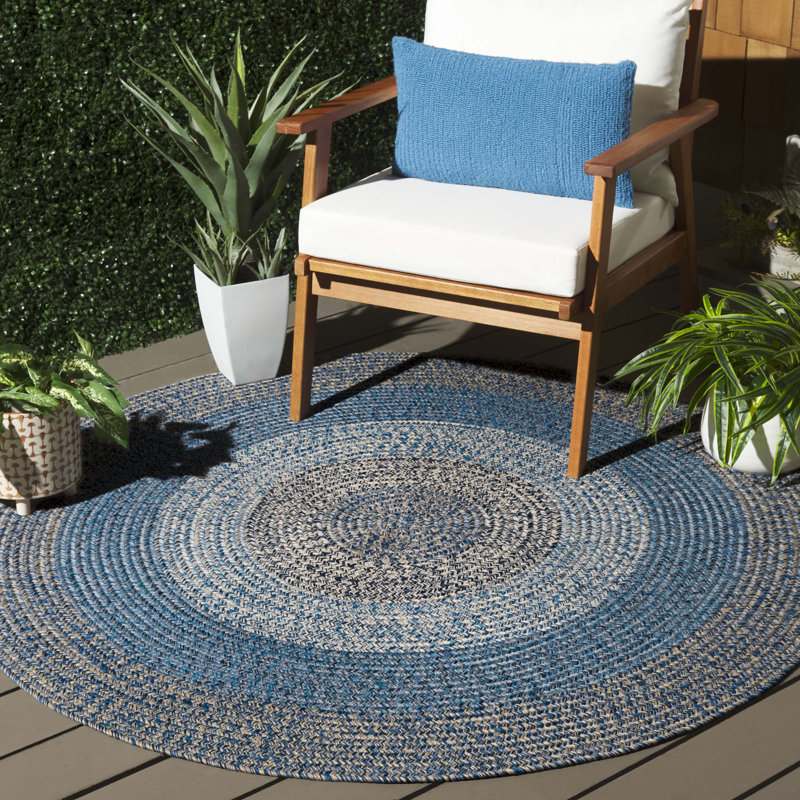 Kion Hand Woven Performance Machine Washable Performance Chevron Indoor/Outdoor Area Rug, Round 5'