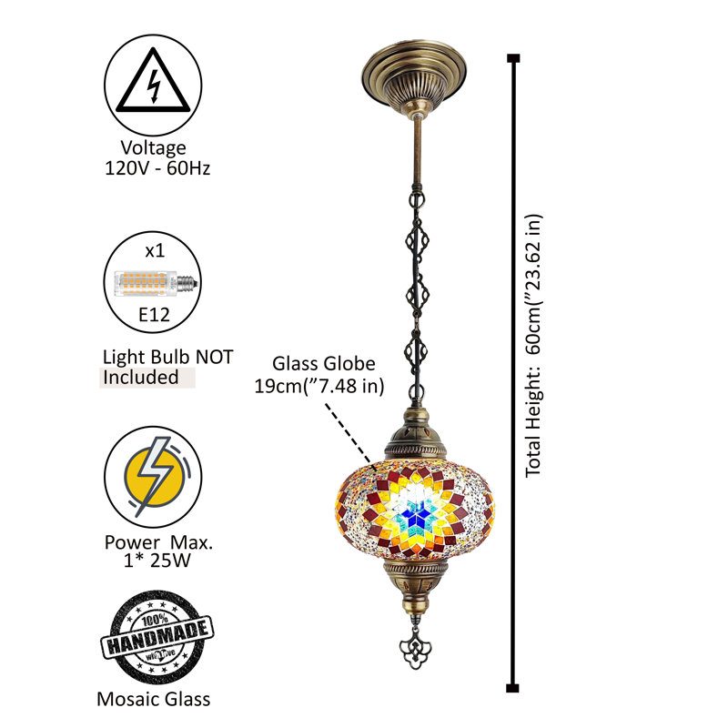 Lustre Roneal, H 23,62 po x l 7,45 po x P 7,45 po, Bleu