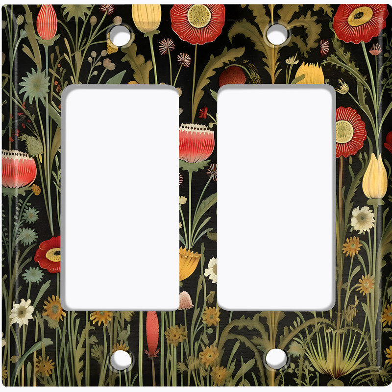 Plaque de protection d'interrupteur en métal ; interrupteur à bascule GFI multipoint, format standard américain – motif de prairie fleurie stylisée