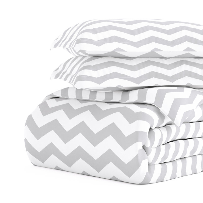 Gray and White Geometric Microfiber Queen Duvet Cover Set