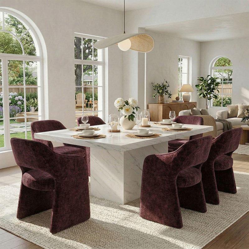 19" Seat Height Upholstered Dining Armchair, Wine