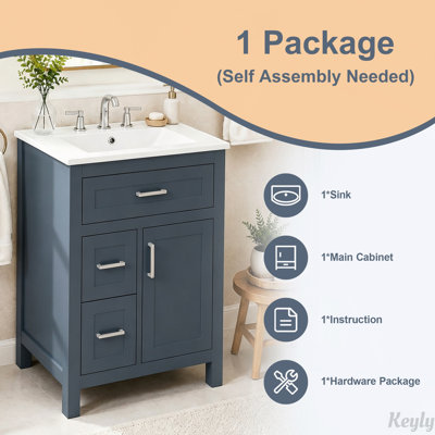 Meuble-lavabo de 61 cm avec lavabo en céramique