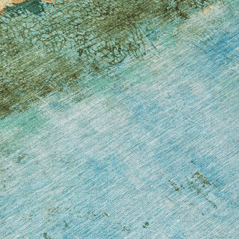 Teal 8' x 10' Flat Woven Synthetic Washable Rug