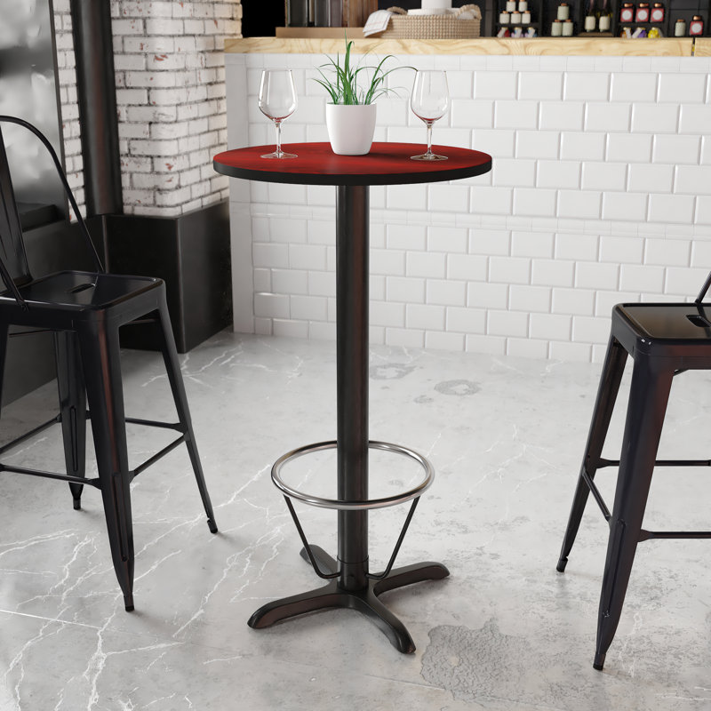 Baskin 24'' Round Laminate Table Top with 22'' x 22'' Bar Height Table Base, 43.125" H x 24" L x 24" W, Mahogany