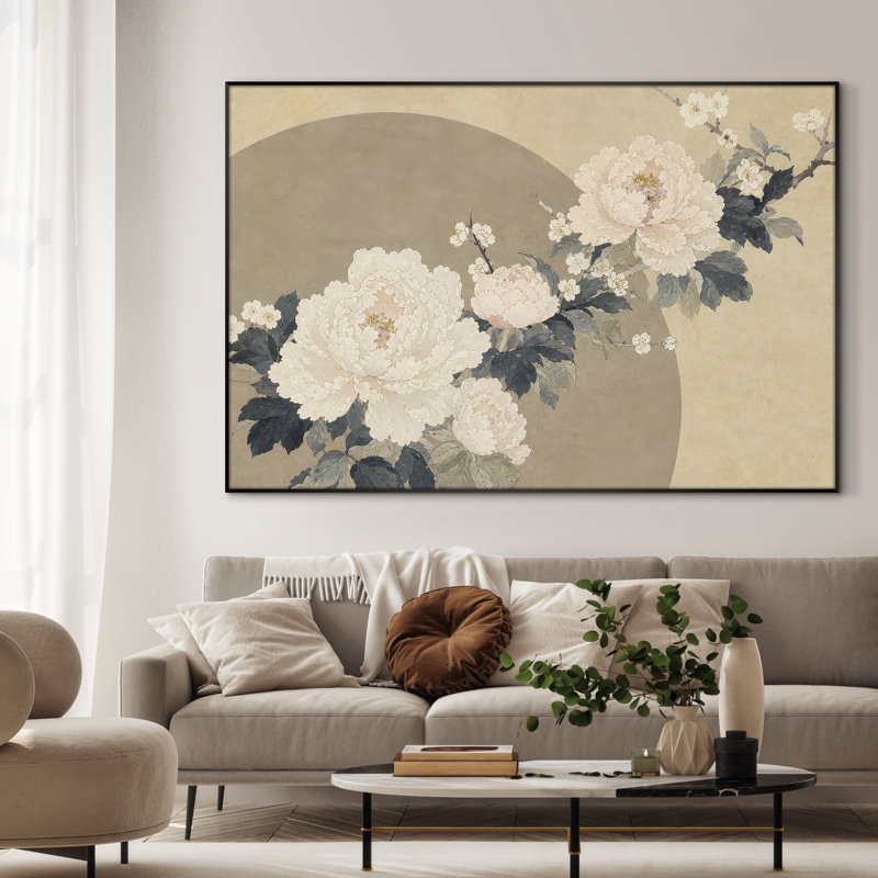 Très grand art mural imprimé sur pivoine et fleur de prunier pour le salon ou la chambre à coucher - "Assemblage requis du cadre (cadre non fini)"
