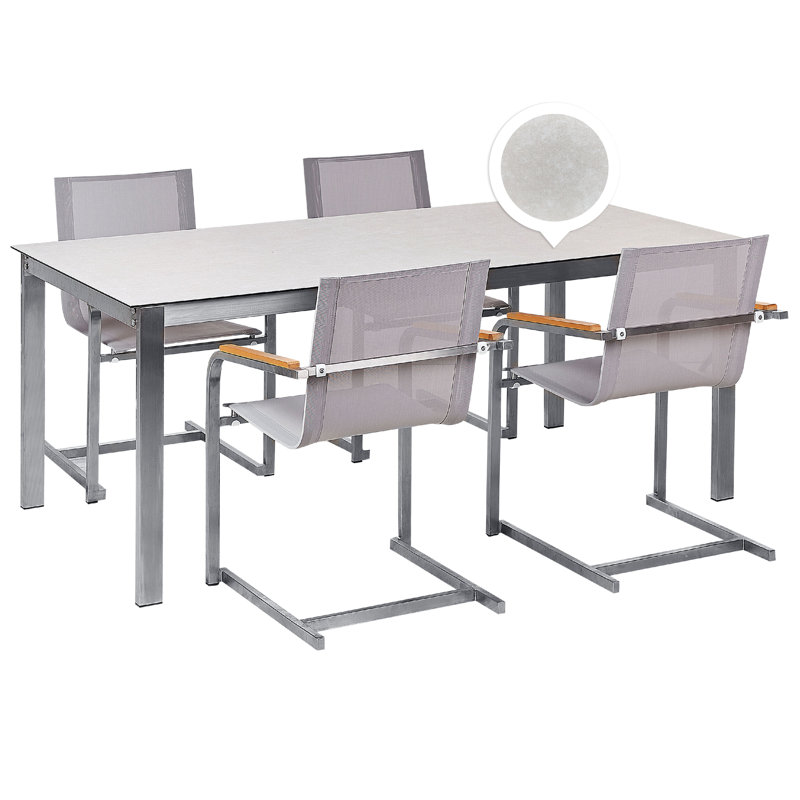 Cloise 4 - Person Patio Dining Set with Rectangular Table, White/Beige