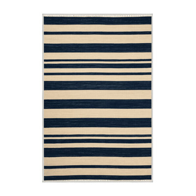 Tapis beige à rayures horizontales lavable à la machine