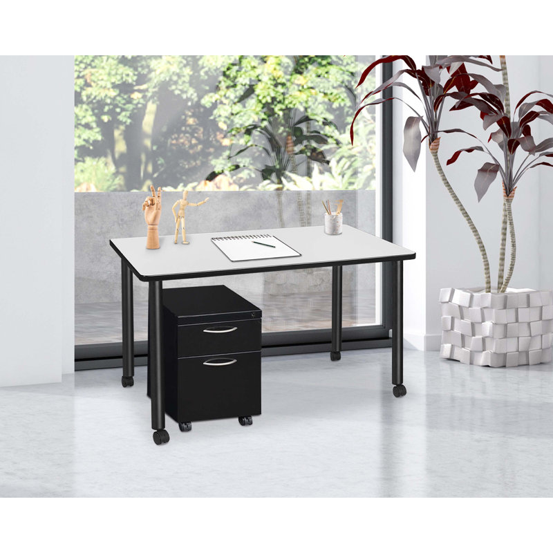 Bureau mobile Regency Kee avec rangement, H 29 po x l 48 po x P 24 po, Blanc / noir
