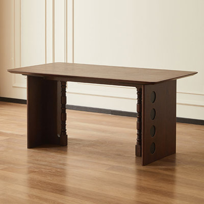 Coffee+Black Rectangular Solid Wood Dining Table