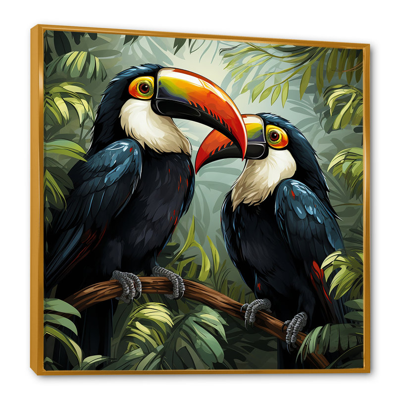 Toucans verts verts - art mural oiseau, Or, H 30 po x l 30 po