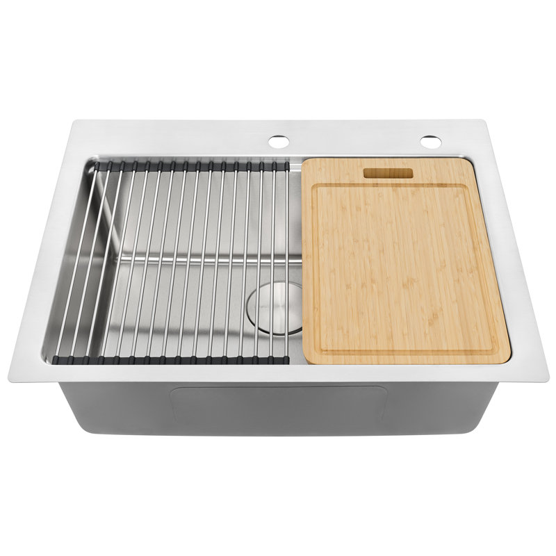 Ruvati 28 x 22 inch Drop-in Topmount Workstation Kitchen Sink 16 Gauge Stainless Steel Single Bowl - RVM5228