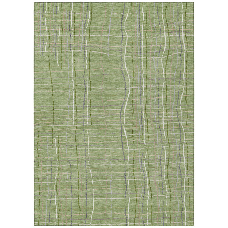 Tapis intérieur lavable rayé vert 5 pi x 8 pi ivoire et gris