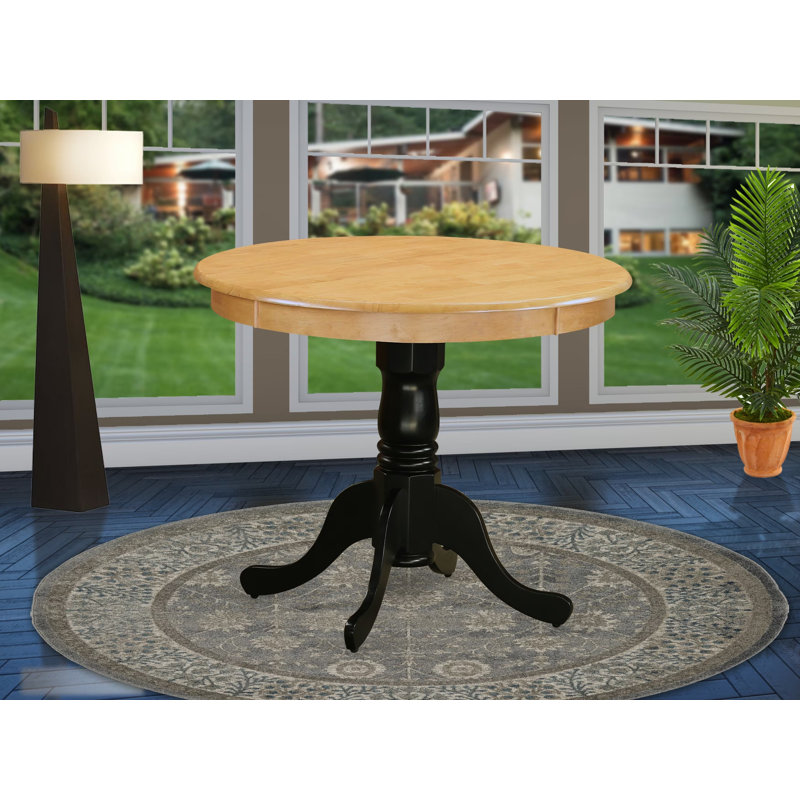 Antique Modern Dining Table - a Round Kitchen Table Top with Pedestal Base, Oak & Black, Oak, Black