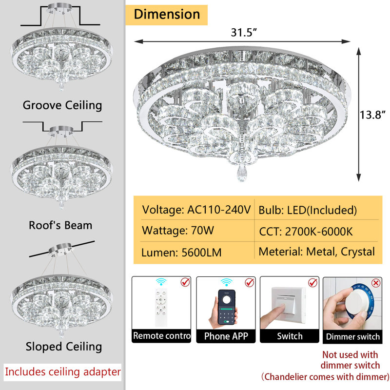 Modern Led Dimmable Crytsalchandelier