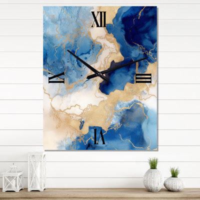 Blue And Gold Marble Clouds VI - Fractals Wall Clock Oversized