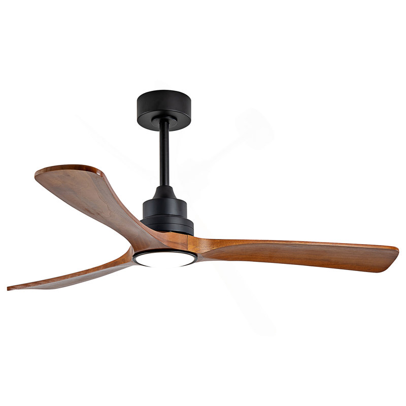 Ventilateur de plafond en bois 52 pouces avec 3 pales en bois massif Télécommande réversible pour moteur DC, 52 po de largeur