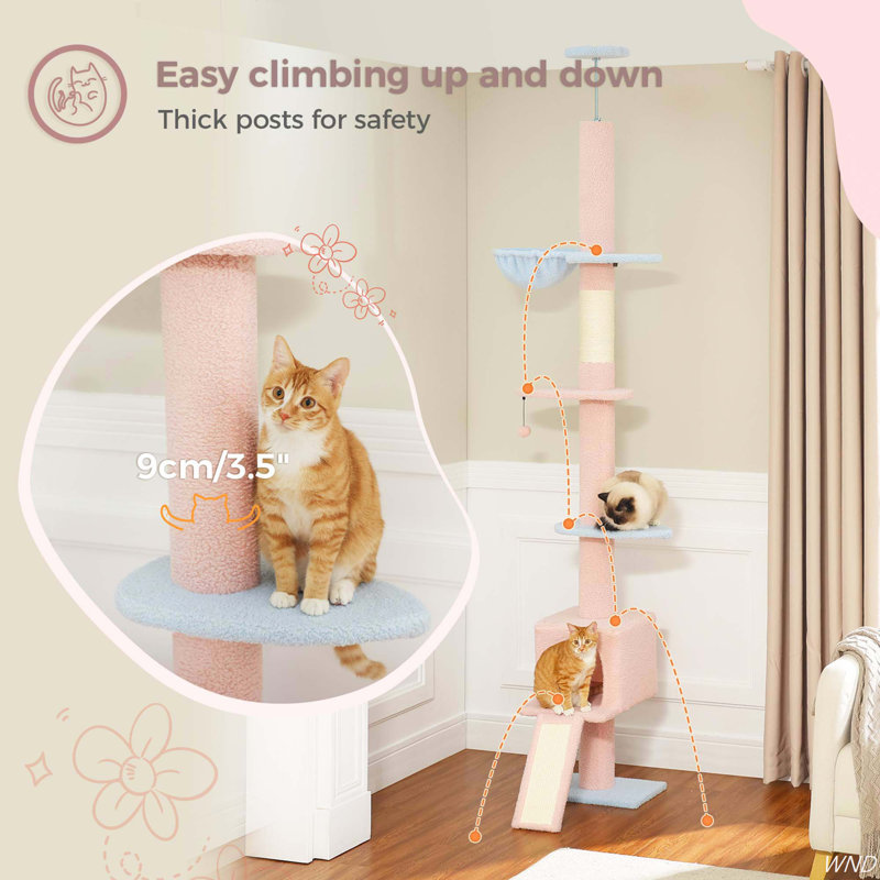 Adjustable Height Pink and Blue 5-Tier Cat Tree Tower