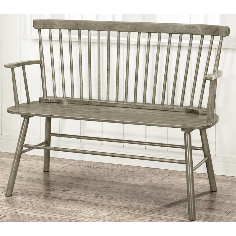 Gray Wooden Bench With Arm Rest And Spindle Design Chair Back Support, Gray