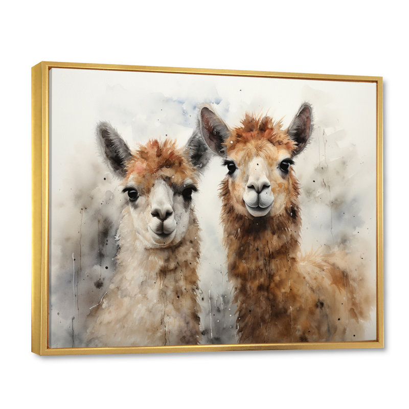 Alpagas Graceful Alpacas I - reproduction sur toile, H 30 po x l 40 po x P 1,5 po, Cadre flottant doré
