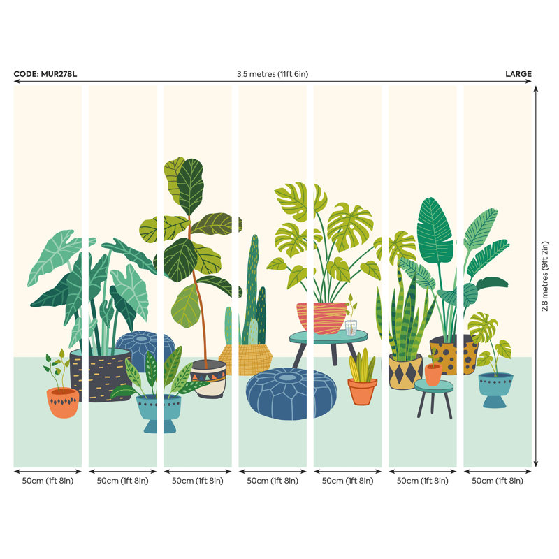 Williar Matte Wall Mural, 280cm L x 350cm W, Teal/Blue