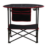 Folding Camping Table with 4 Mesh Cup Holders, Side Storage Bag, Collapsible Canvas & Carry Bag